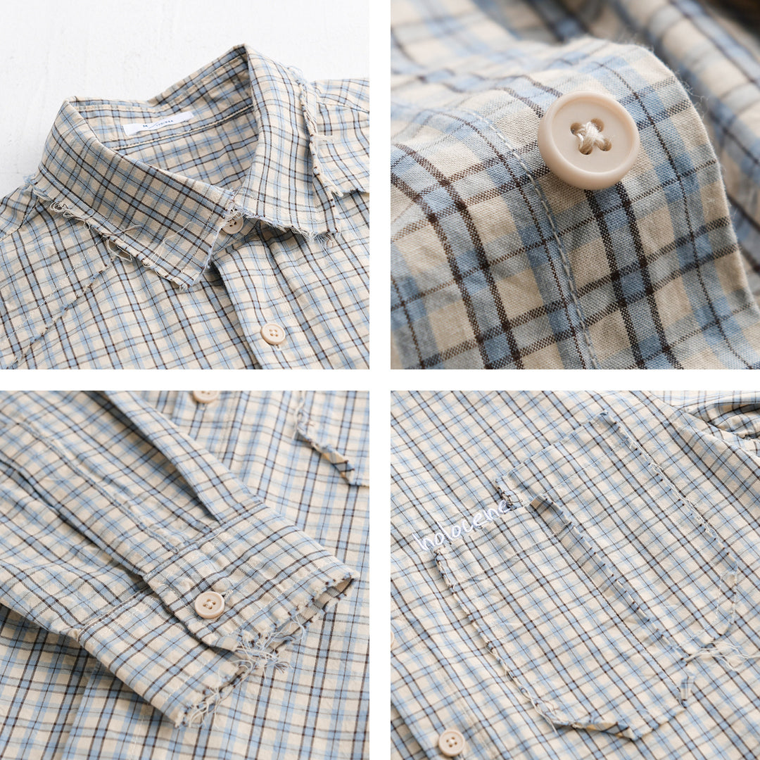 Herren Karo-Overshirt mit fransigem Saum, Brusttasche und Relaxed-Fit Echoarchiv