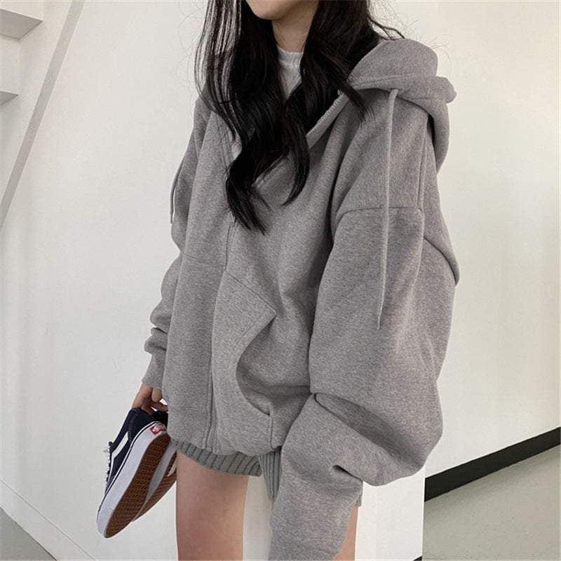 Damen oversized Kapuzenjacke aus weichem Fleece mit Kängurutasche – Auréline