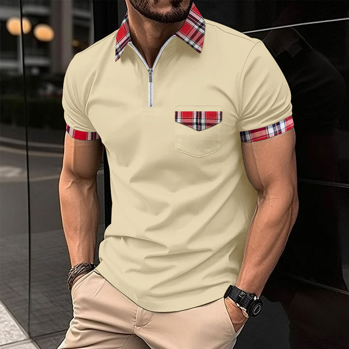 Herren Modernes Halb-Zip Polohemd mit kariertem Detail Echoarchiv