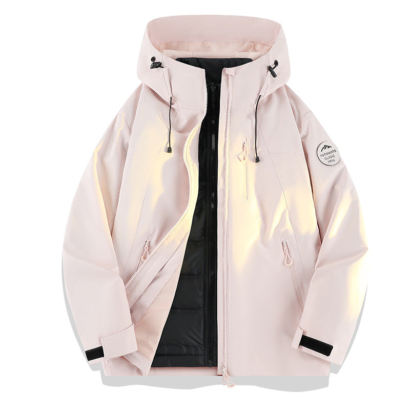 Damen Leichte wasserdichte Kapuzenjacke mit Teddy‑Charm und verdeckten Reißverschlusstaschen Echoarchiv