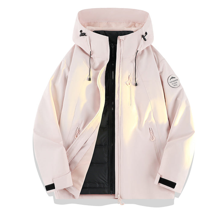 Damen Leichte wasserdichte Kapuzenjacke mit Teddy‑Charm und verdeckten Reißverschlusstaschen Echoarchiv