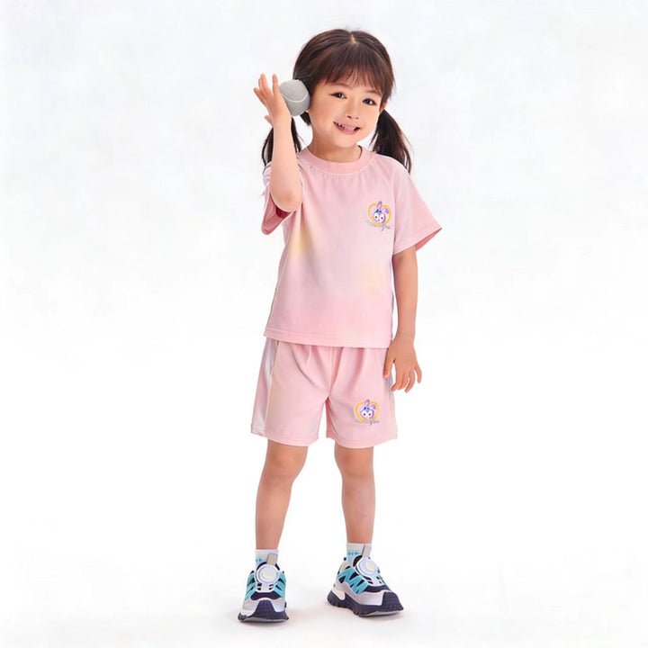 Damen nan atmungsaktives Kinder Sportset mit kurzarm Shirt und elastischer Bundshorts Echo Archiv