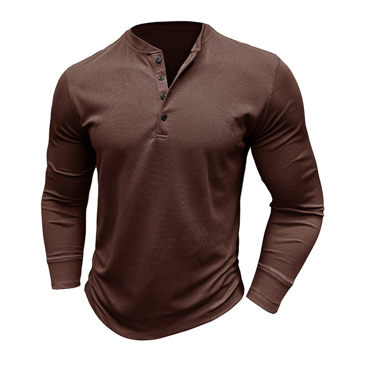 Herren Langarm-Henley-Shirt mit strukturiertem Stoff Echoarchiv