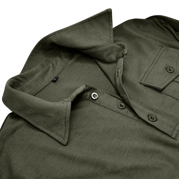 Herren Langarm-Henley Polo mit modernem Stehkragen Echoarchiv