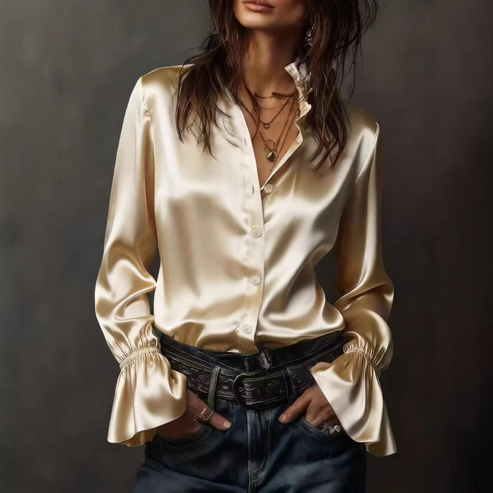 Damen Elegante Seidenbluse mit Raffungen an den Ärmeln Echo Archiv