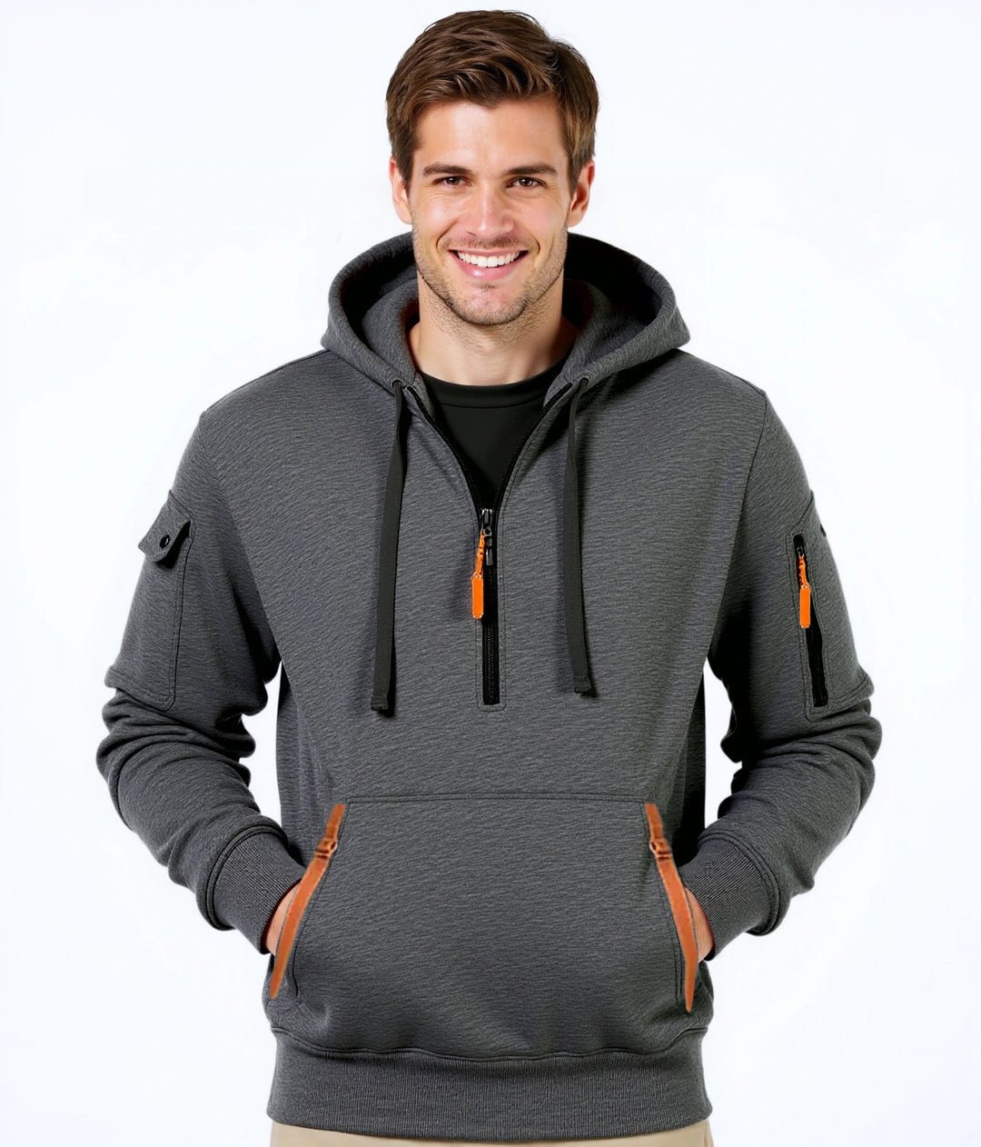 Herren modischer Kapuzenpullover mit vielseitigen Taschen und modernem Reißverschluss Echoarchiv