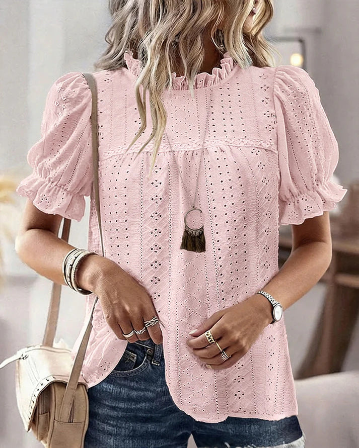 Damen Bluse mit Rüschendetails und Lochmuster Echo Archiv