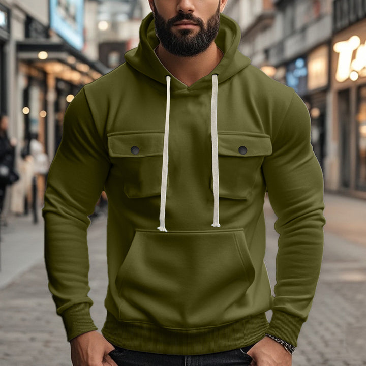 Herren modischer Hoodie mit aufgesetzten Taschen und kontrastierenden Kordeln Echoarchiv