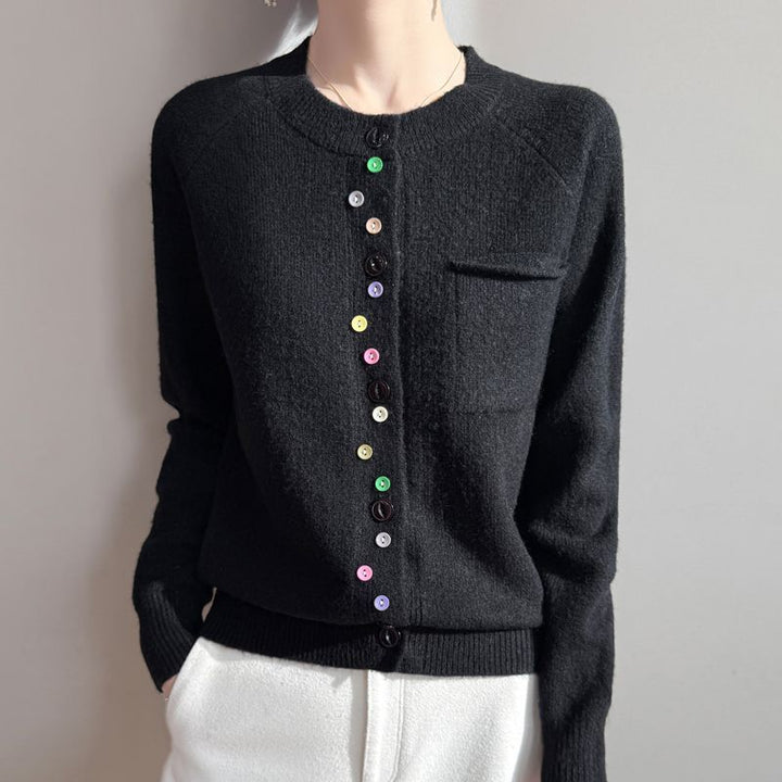 Damen Modischer Strickcardigan mit bunten Knöpfen Echo Archiv