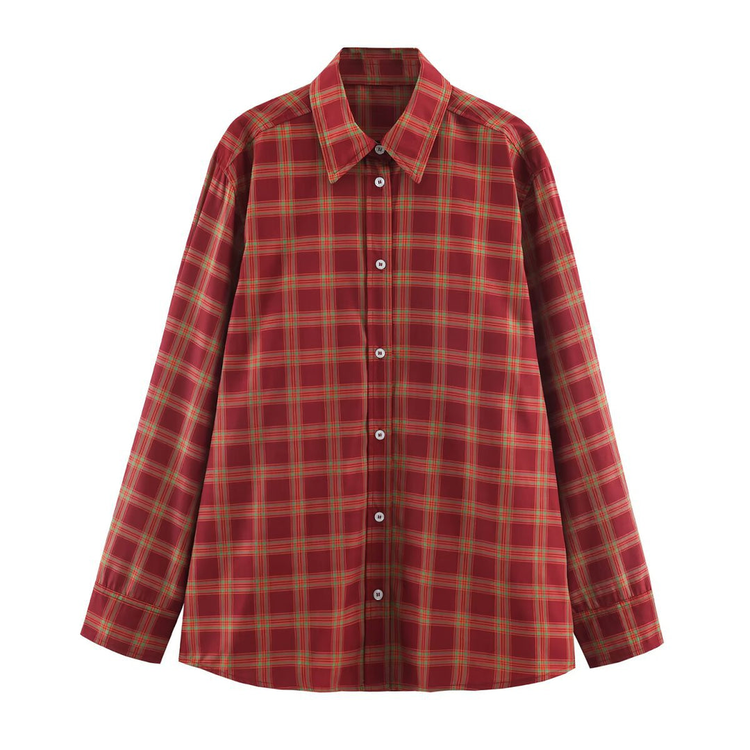 Damen Oversize-Karobluse mit durchgehender Knopfleiste und Hemdkragen Echoarchiv