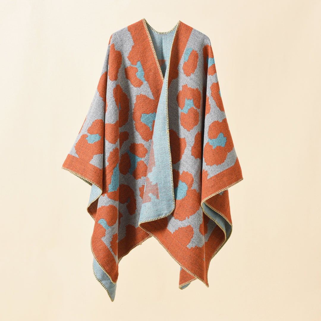 Damen Oversize-Strickruana mit grafischem Jacquard und Zierstich Echo Archiv
