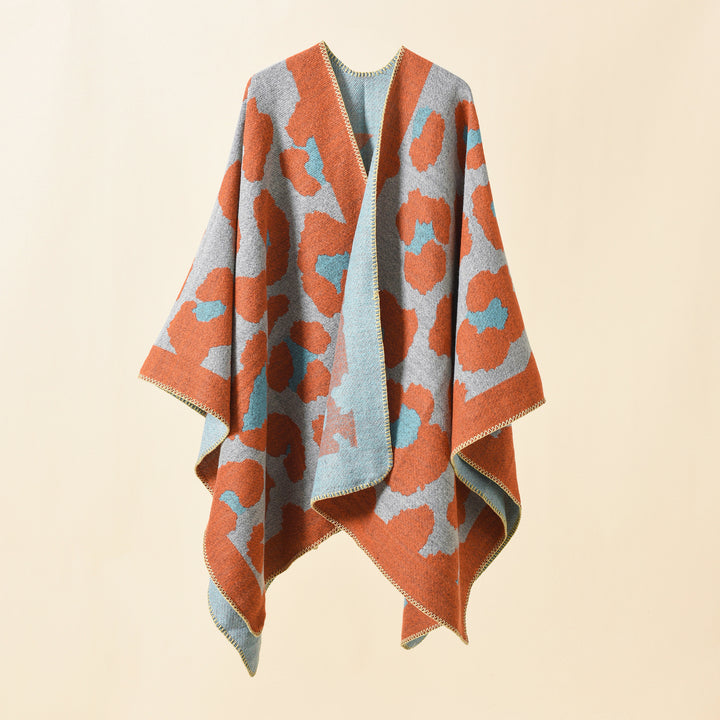 Damen Oversize-Strickruana mit grafischem Jacquard und Zierstich Echo Archiv