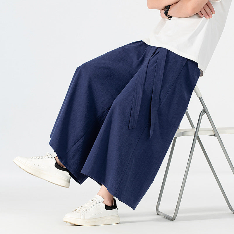 Damen Culotte-Style Hosenrock mit weitem Bein und Bindegürtel Echoarchiv