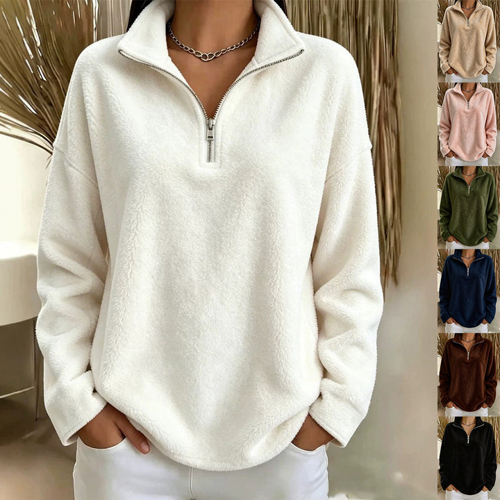 Damen Kuscheliger Fleecepullover mit halbem Reißverschluss – Avérine
