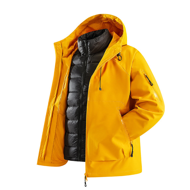 Herren Zweiteilige Übergangsjacke mit abnehmbarer Steppinnenjacke und Kapuze Echoarchiv