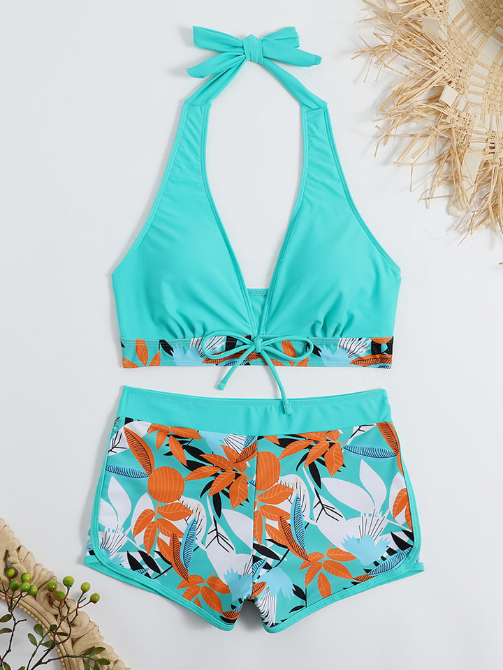 Damen Sportliches Bikini-Set mit verstellbarem Haltertop und Shorts Echo Archiv