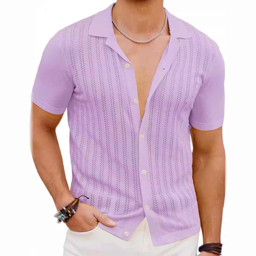 Herren Kurzarm Strickhemd mit strukturiertem Design Echoarchiv