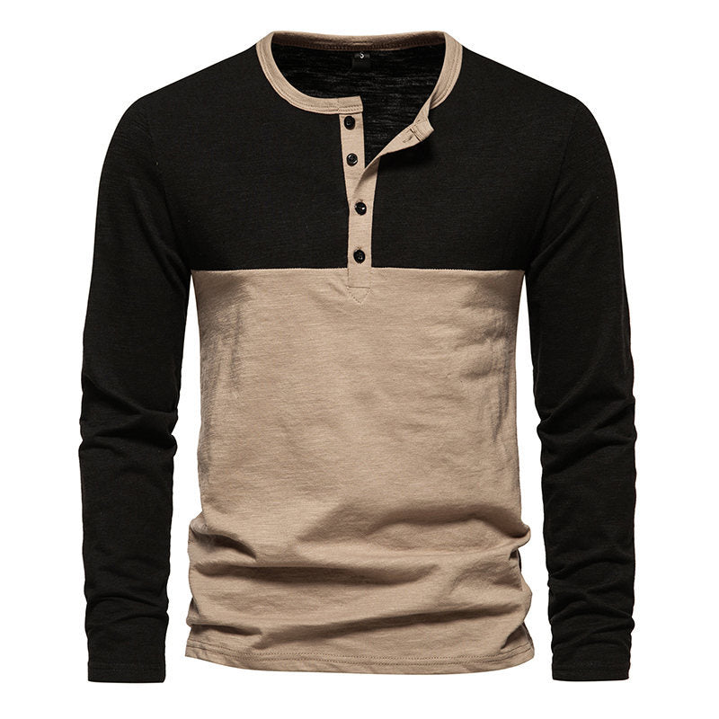 Herren Langarm-Henley-Shirt mit kontrastierenden Ärmeln und stilvollem Knopfdesign Echoarchiv