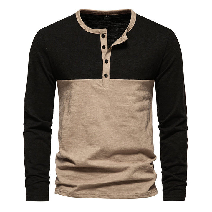 Herren Langarm-Henley-Shirt mit kontrastierenden Ärmeln und stilvollem Knopfdesign Echoarchiv
