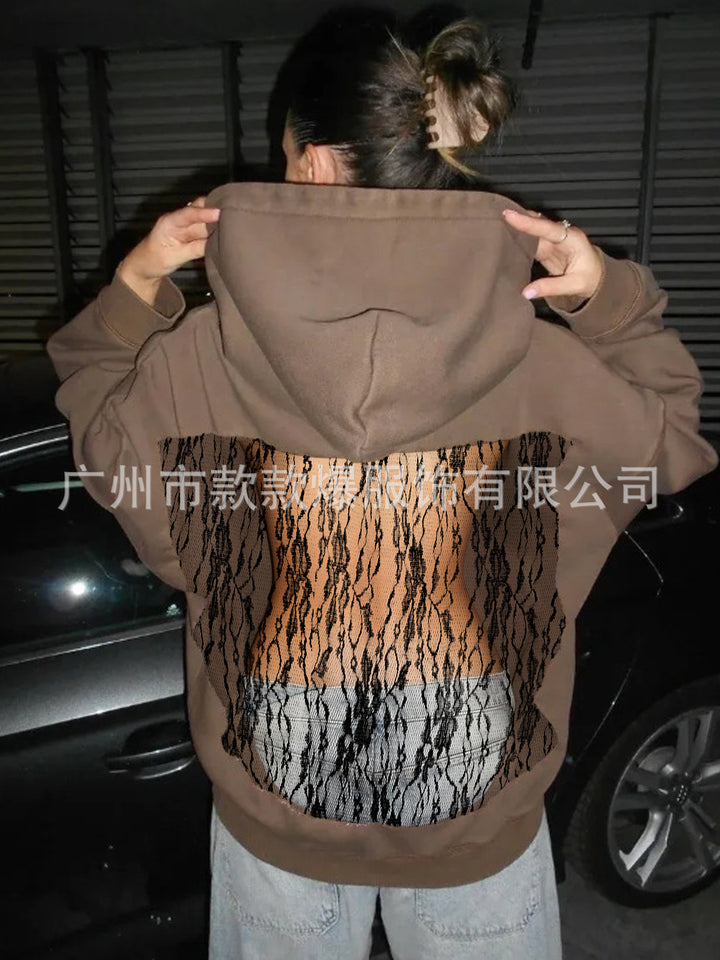 Damen nan Kapuzensweatshirt mit transparenter bestickter Rückenpartie Echo Archiv