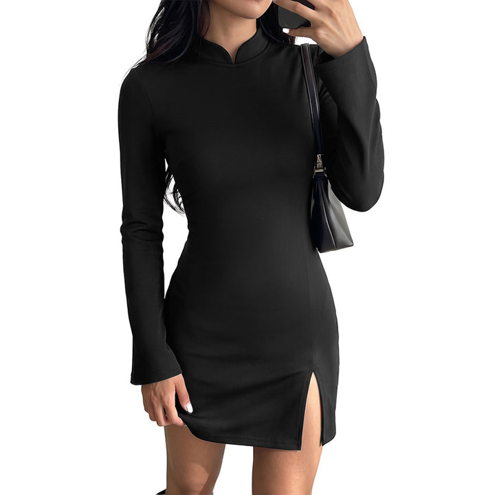 Damen Elegantes Kleid mit Stehkragen und langem Arm Echo Archiv