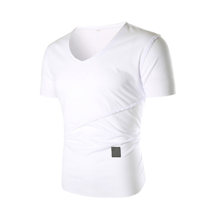 Herren V-Ausschnitt T-Shirt mit asymmetrischem Schnitt und elastischem Bund Echoarchiv
