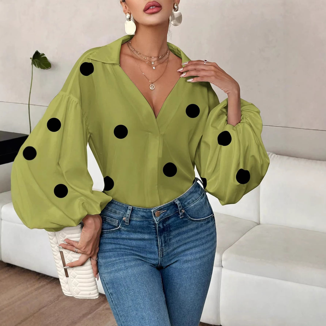 Damen Oversize-Bluse mit voluminösen Puffärmeln und Punktmuster Echo Archiv
