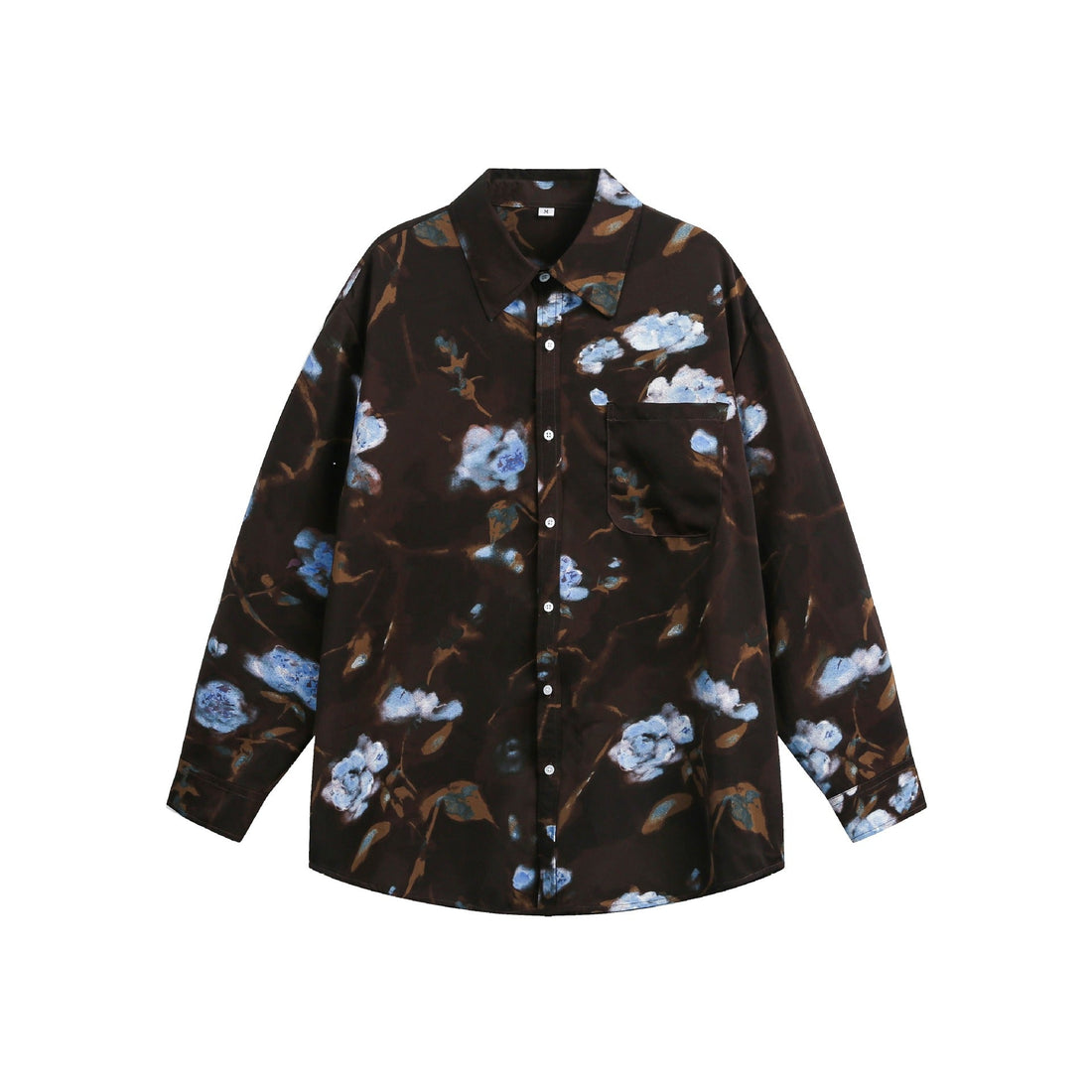Damen Oversize-Hemdbluse mit floraler Aquarell-Print und Brusttasche Echoarchiv