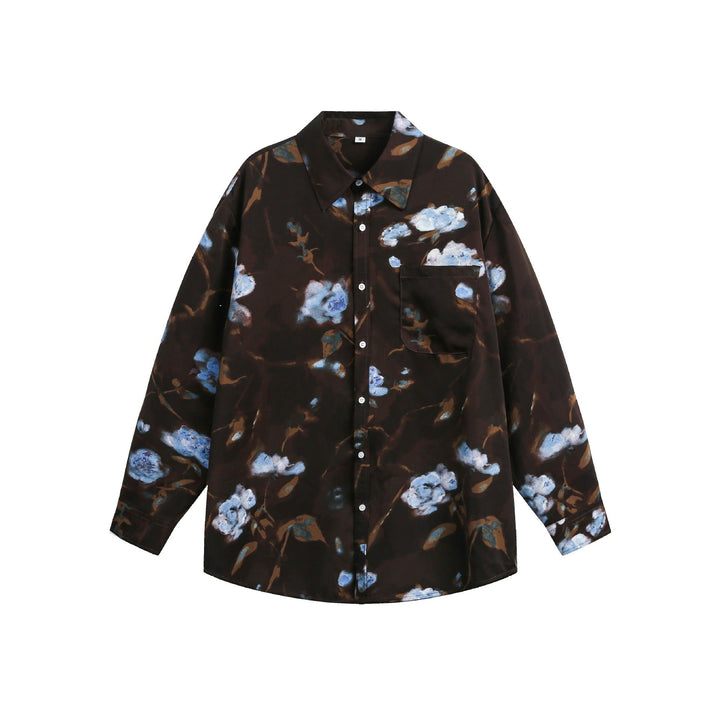 Damen Oversize-Hemdbluse mit floraler Aquarell-Print und Brusttasche Echoarchiv