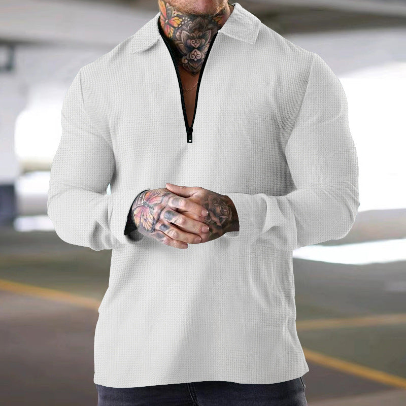 Herren modisches Langarm-Henley-Shirt mit dekorativem Reißverschluss Echoarchiv