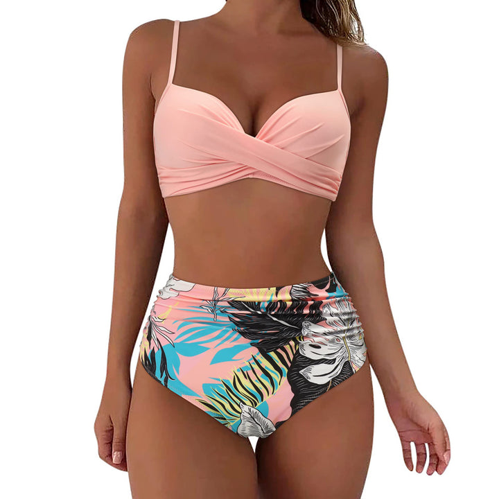 Damen Hochtailliertes Bikini-Set mit floralem Oberteil und gerafftem Höschen Echo Archiv