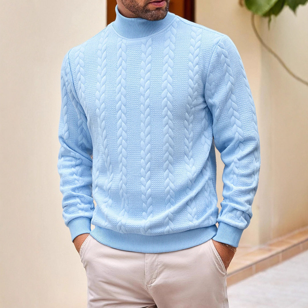 Herren Rollkragenpullover mit Zopfstrickmuster und gerippten Bündchen – Norvane