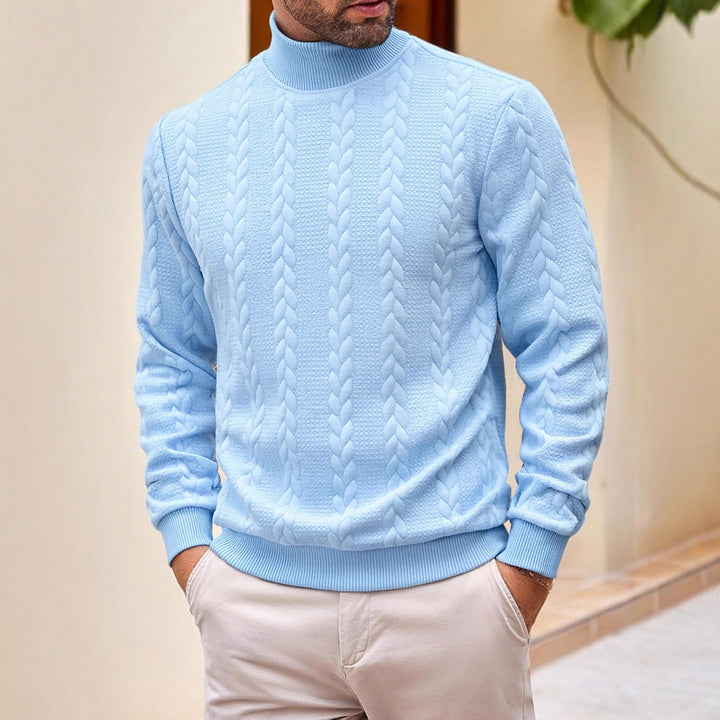 Herren Rollkragenpullover mit Zopfstrickmuster und gerippten Bündchen – Norvane