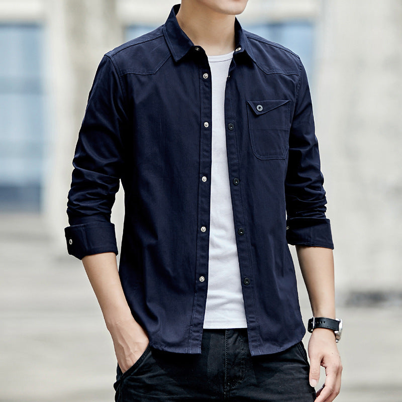 Herren Baumwoll-Overshirt im Worker-Style mit Brustpattentasche und Hemdkragen Echoarchiv