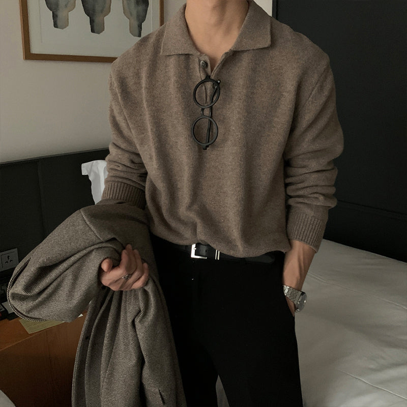 Herren eleganter Strickpullover mit Knopfleiste Echoarchiv