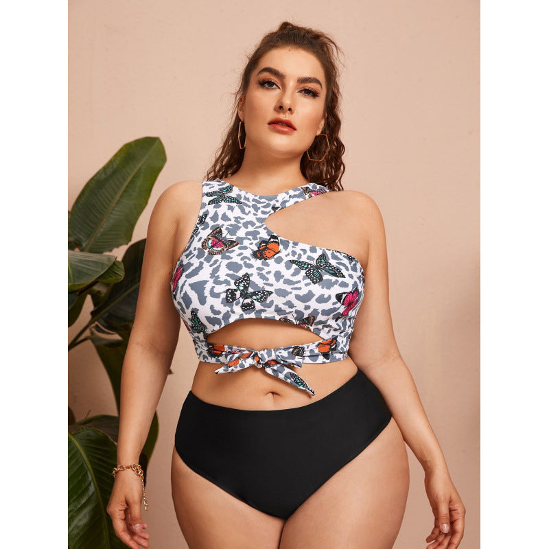 Damen Cut-Out Bikini mit modischem Blütenmuster und hohem Taillen-Slip Echo Archiv