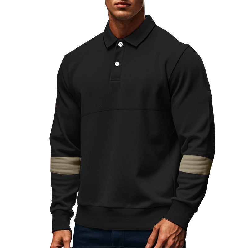 Herren Polo-T-Shirt mit langen Ärmeln und kontrastierenden Ärmelapplikationen Echoarchiv