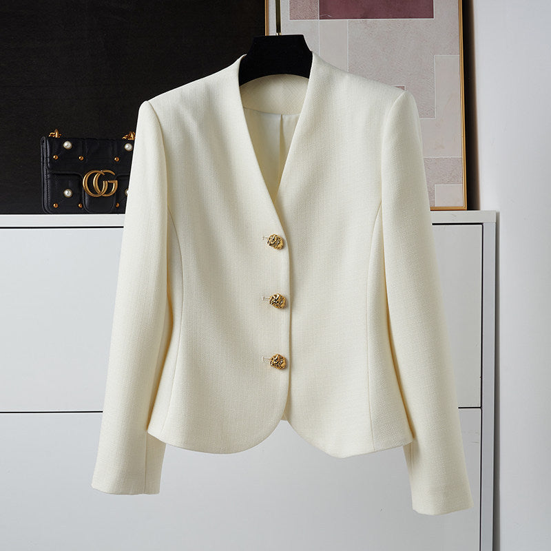 Damen Eleganter Blazer mit goldenem Knopfdetail Echoarchiv