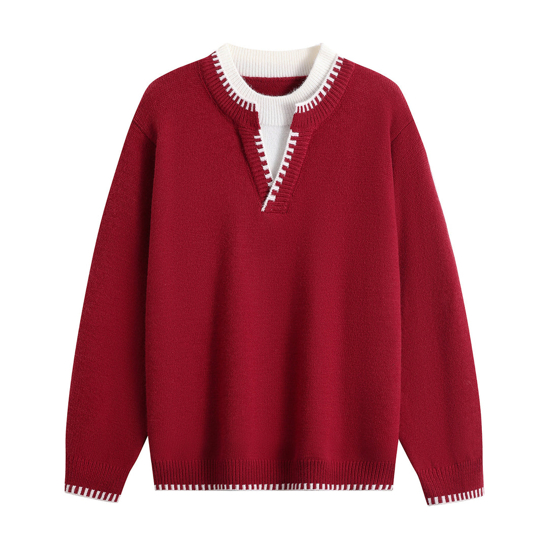 Unisex Oversize-Feinstrickpullover mit V-Notch & kontrastiertem Rippenkragen Echoarchiv