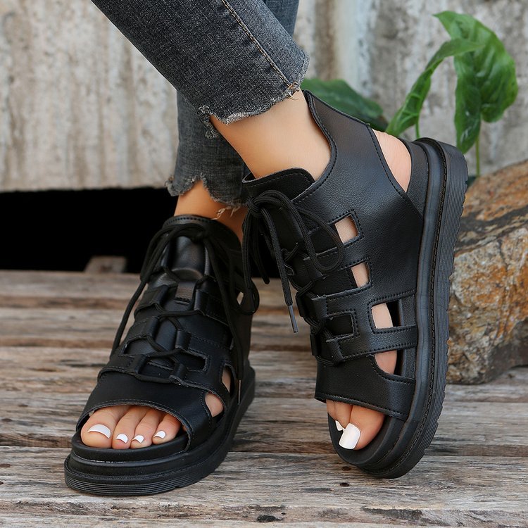 Damen  Schnür-Sandalen mit Cut-Out-Design offener Ferse und robuster Profilsohle Echo Archiv