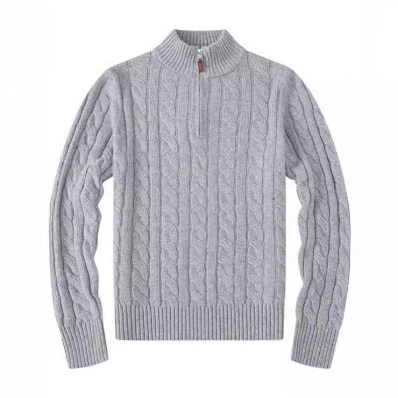 Herren Kabelstrickpullover mit Halbzip und Stehkragen aus weicher Kaschmirmischung – Norvane