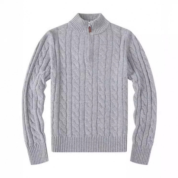 Herren Kabelstrickpullover mit Halbzip und Stehkragen aus weicher Kaschmirmischung – Norvane