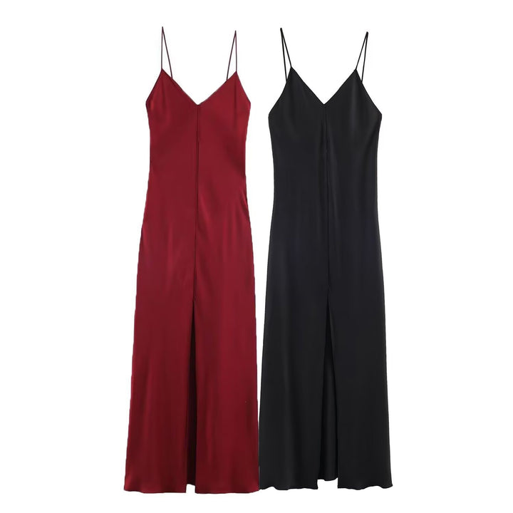 Damen elegantes Maxikleid mit schickem V-Ausschnitt und seitlichem Schlitz Echo Archiv