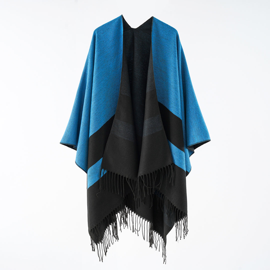 Damen Multifunktionaler Fransen‑Wickelponcho aus Wollmix mit doppellagigem Fall Echo Archiv