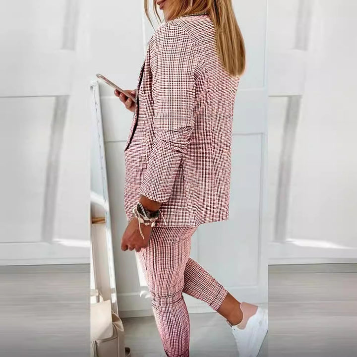 Damen nan zweiteiliges Karomuster Business-Casual Blazer-Set mit elastischer Bundhose Echo Archiv