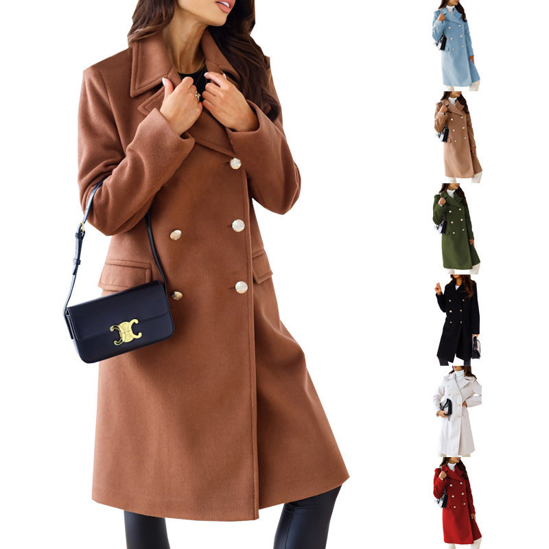 Damen nan taillierter Wollmix Longcoat mit doppelter Knopfleiste, Reverskragen und Pattentaschen Echo Archiv