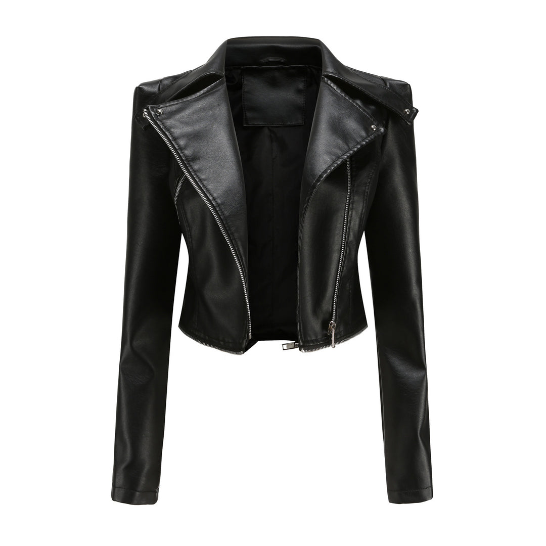 Damen nan taillierte Bikerjacke aus Kunstleder mit asymmetrischem Reißverschluss und Zier-Epauletten Echo Archiv