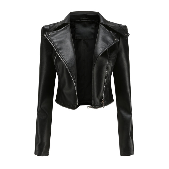Damen nan taillierte Bikerjacke aus Kunstleder mit asymmetrischem Reißverschluss und Zier-Epauletten Echo Archiv