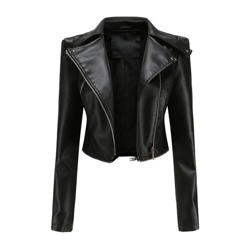Damen nan taillierte Bikerjacke aus Kunstleder mit asymmetrischem Reißverschluss und Zier-Epauletten Echo Archiv