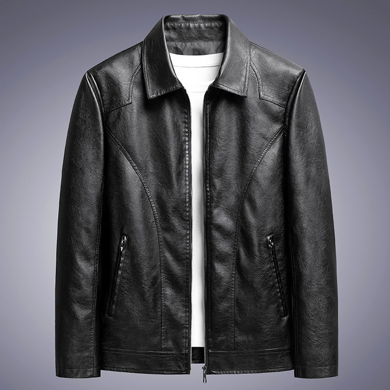 Herren schlanker Kunstleder-Fliegerblouson mit Hemdkragen und ergonomischen Nahtdetails Echoarchiv